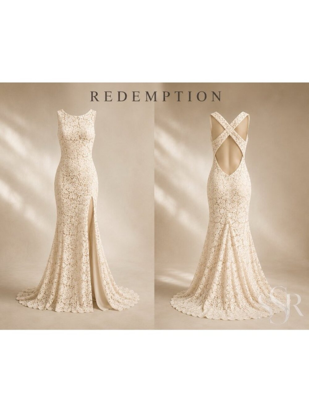 Redemption Long Dress in Rose Lace Mermaid Gown IT 44 US 8NWT Cross Back Ivory